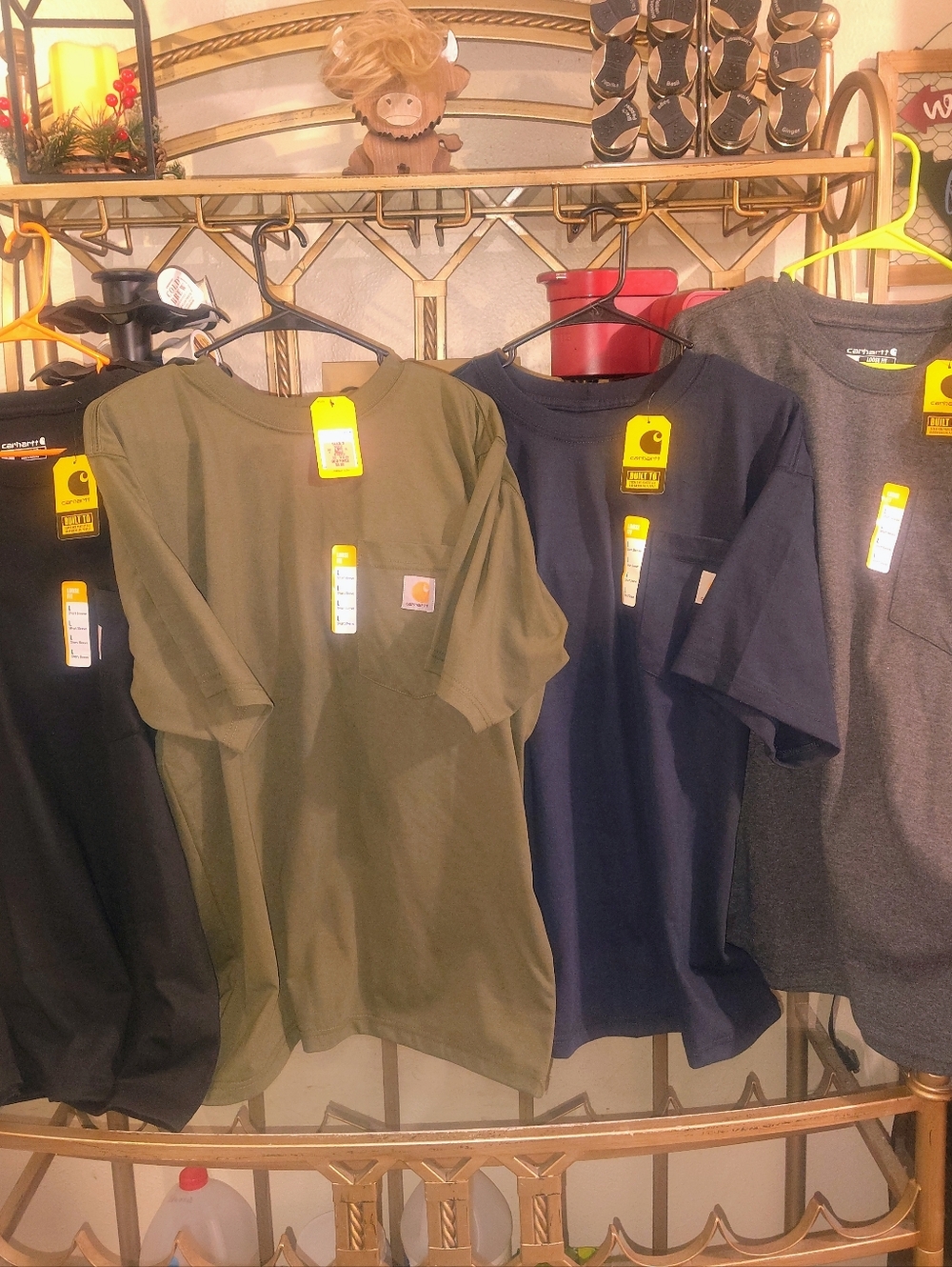 4 Size LG Carhartt Short-Sleeve Pocket Tees in Olive, Navy, Charcoal, and Black